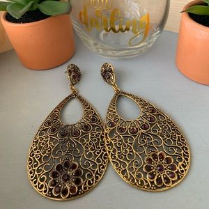 Large Gold Copper Teardrop Fashion Earrings